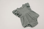Muslin Romper Flutter Sleeve - Dusty Blue