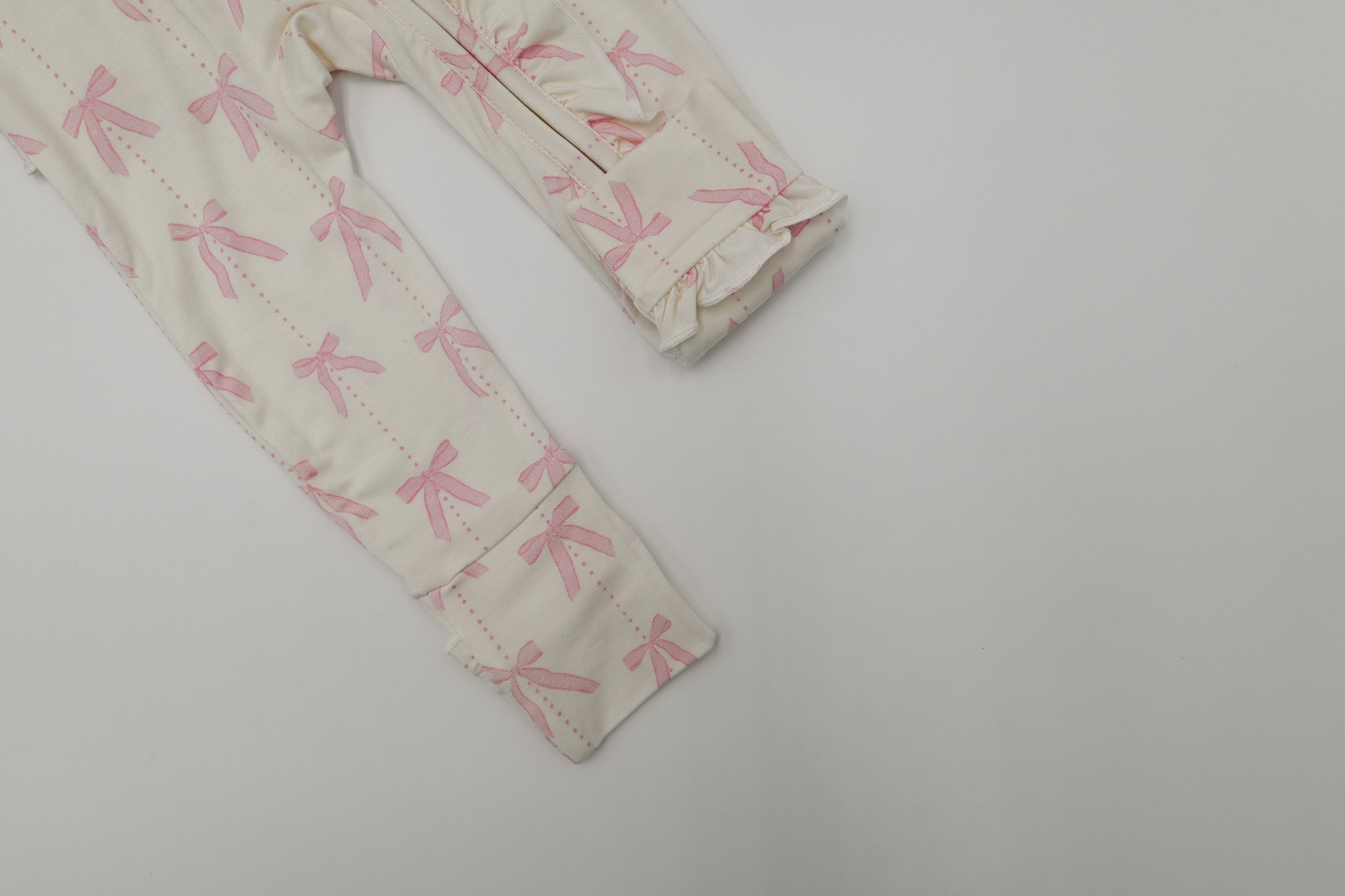 Ruffle Zipper Romper - Pink Bows