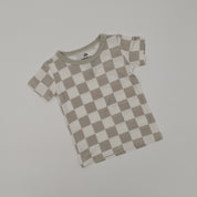 Two-Piece Neutral Checker Short Sleeve Pajama Set