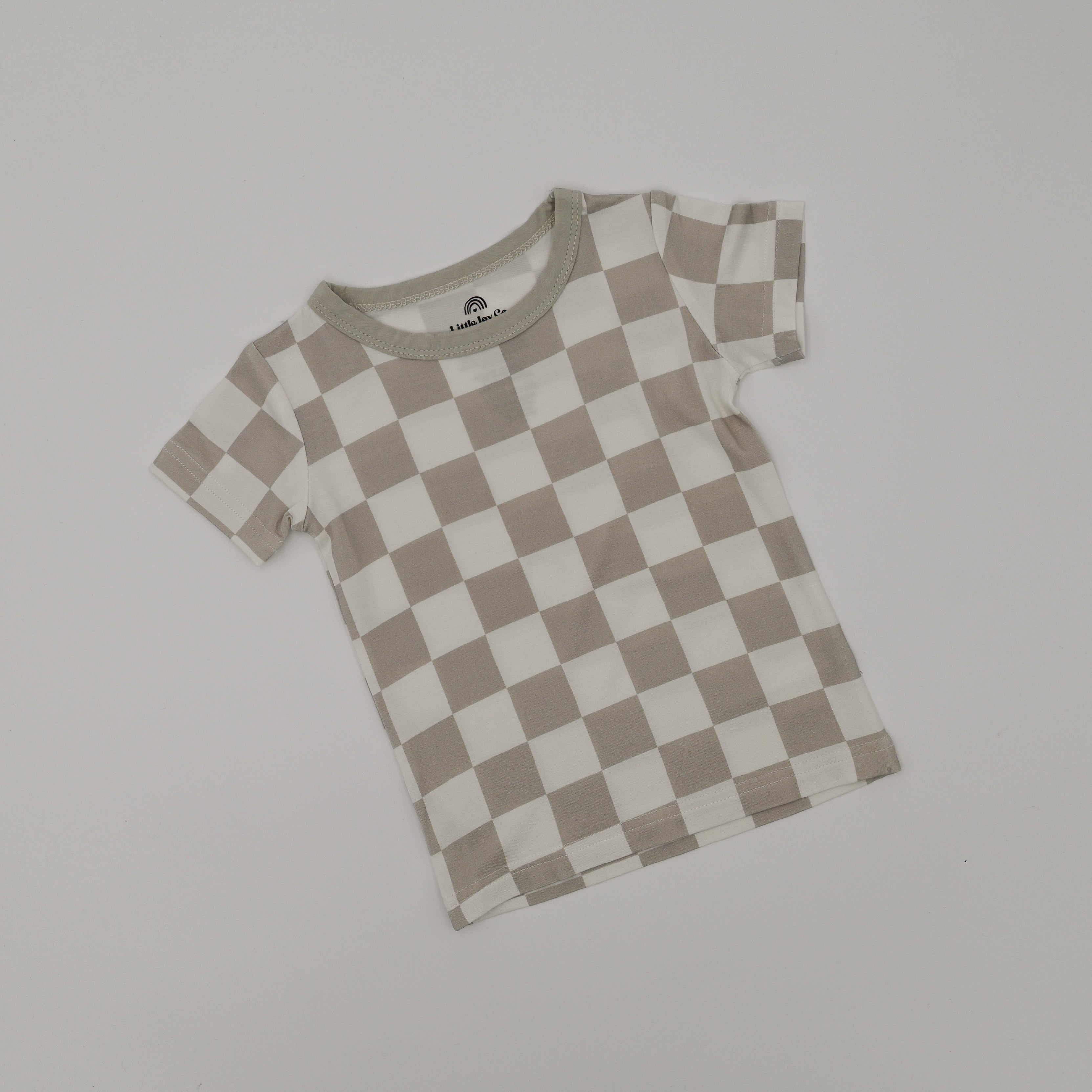 Two-Piece Neutral Checker Short Sleeve Pajama Set
