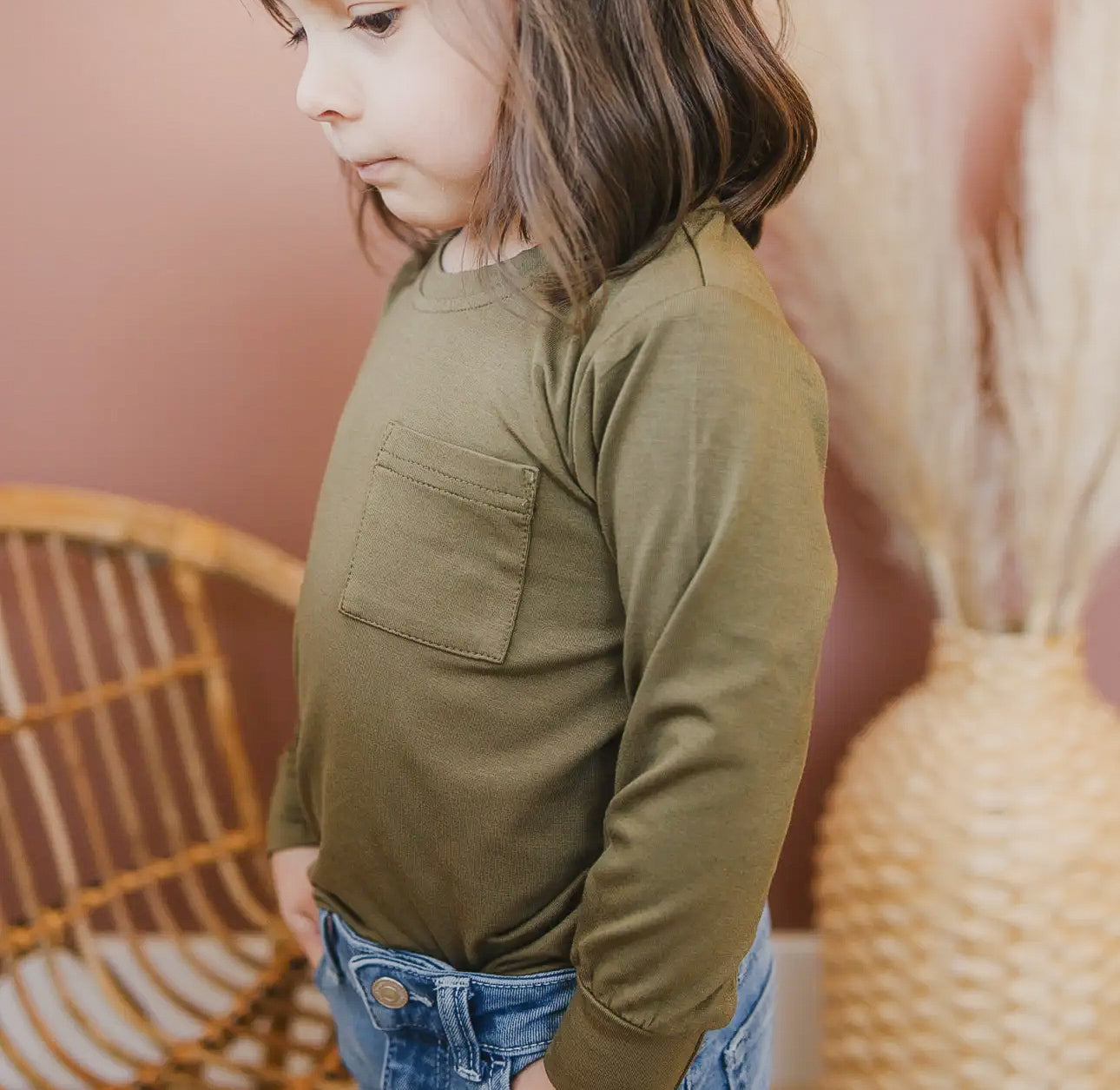 Long-Sleeve Bamboo Pocket Tee - Olive