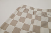Two-Piece Neutral Checker Short Sleeve Pajama Set