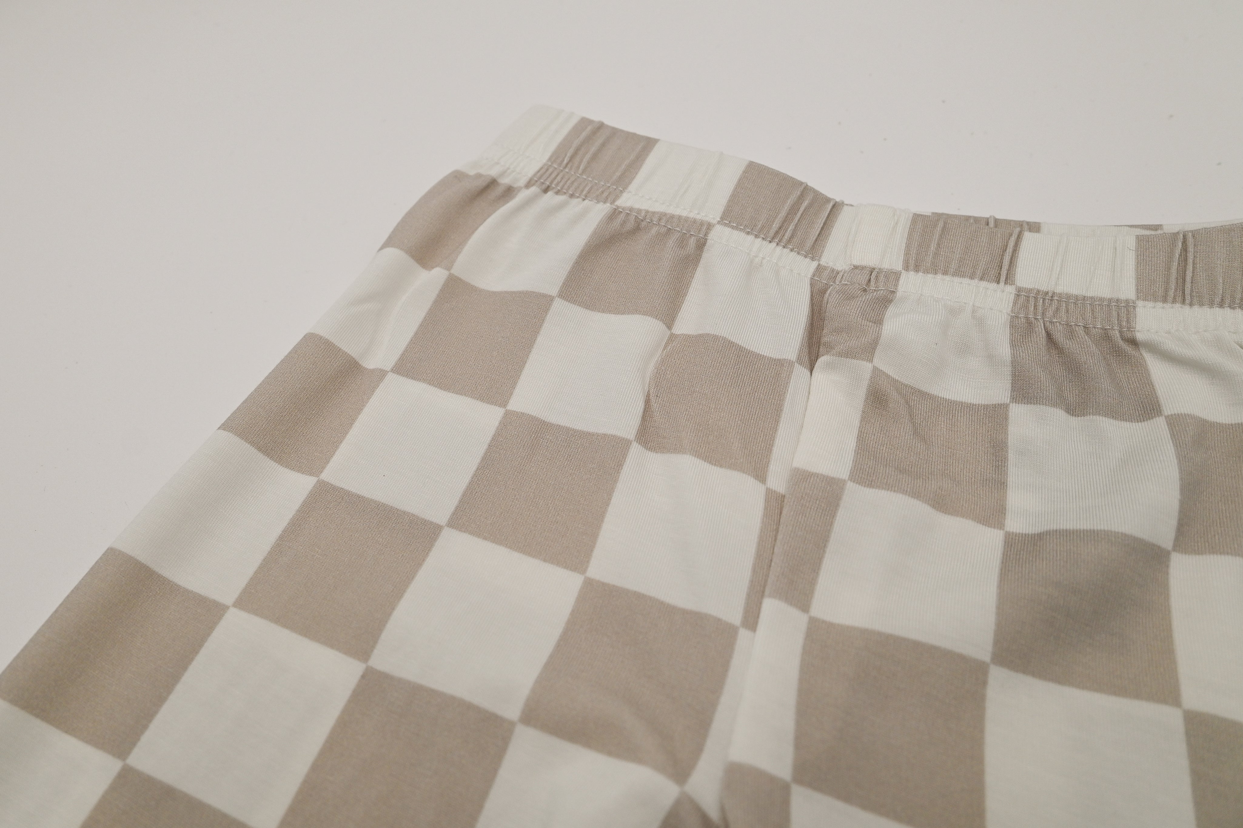 Two-Piece Neutral Checker Short Sleeve Pajama Set