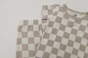 Two-Piece Neutral Checker Short Sleeve Pajama Set