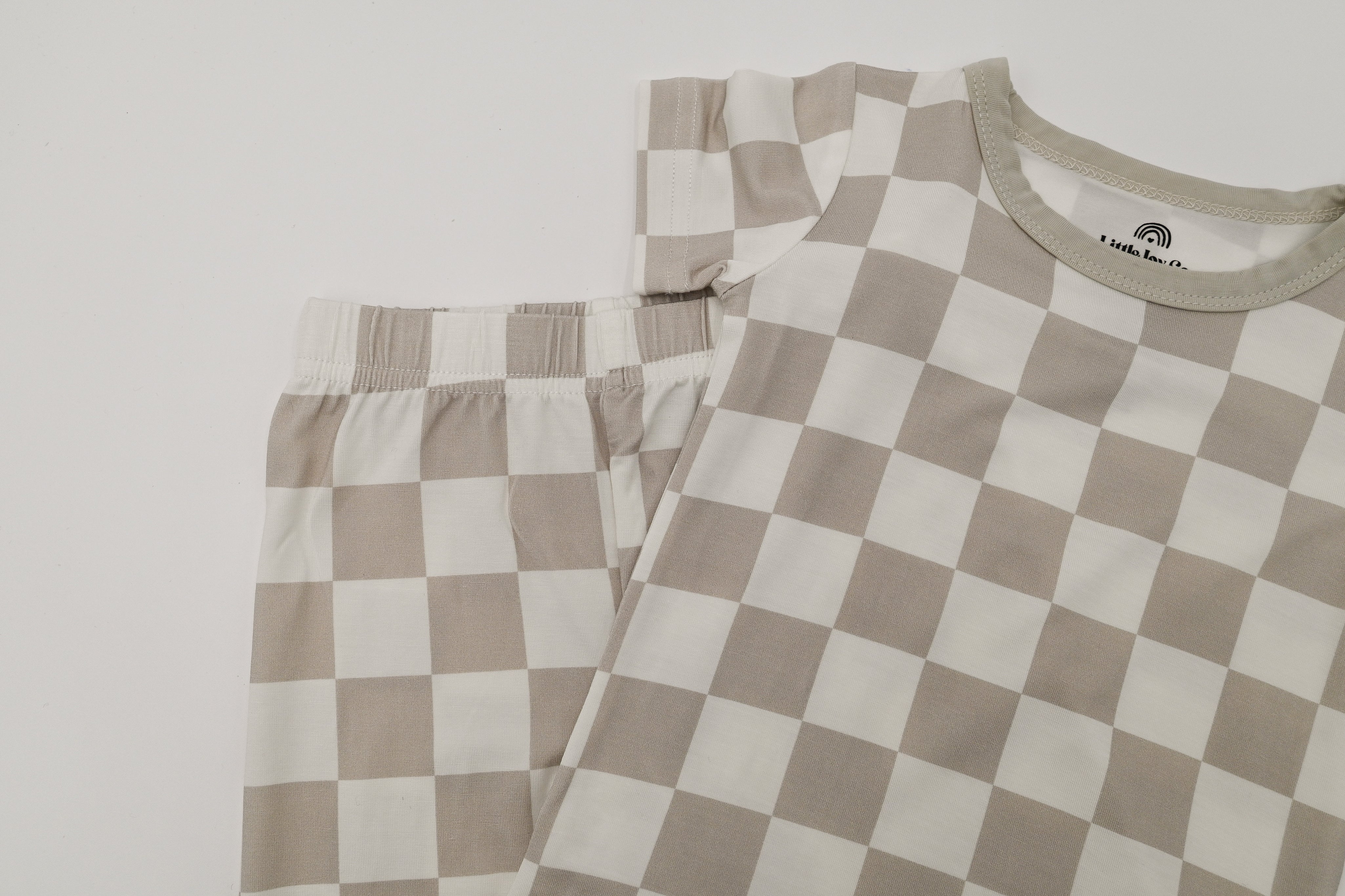 Two-Piece Neutral Checker Short Sleeve Pajama Set