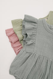 Muslin Romper Flutter Sleeve - Dusty Blue