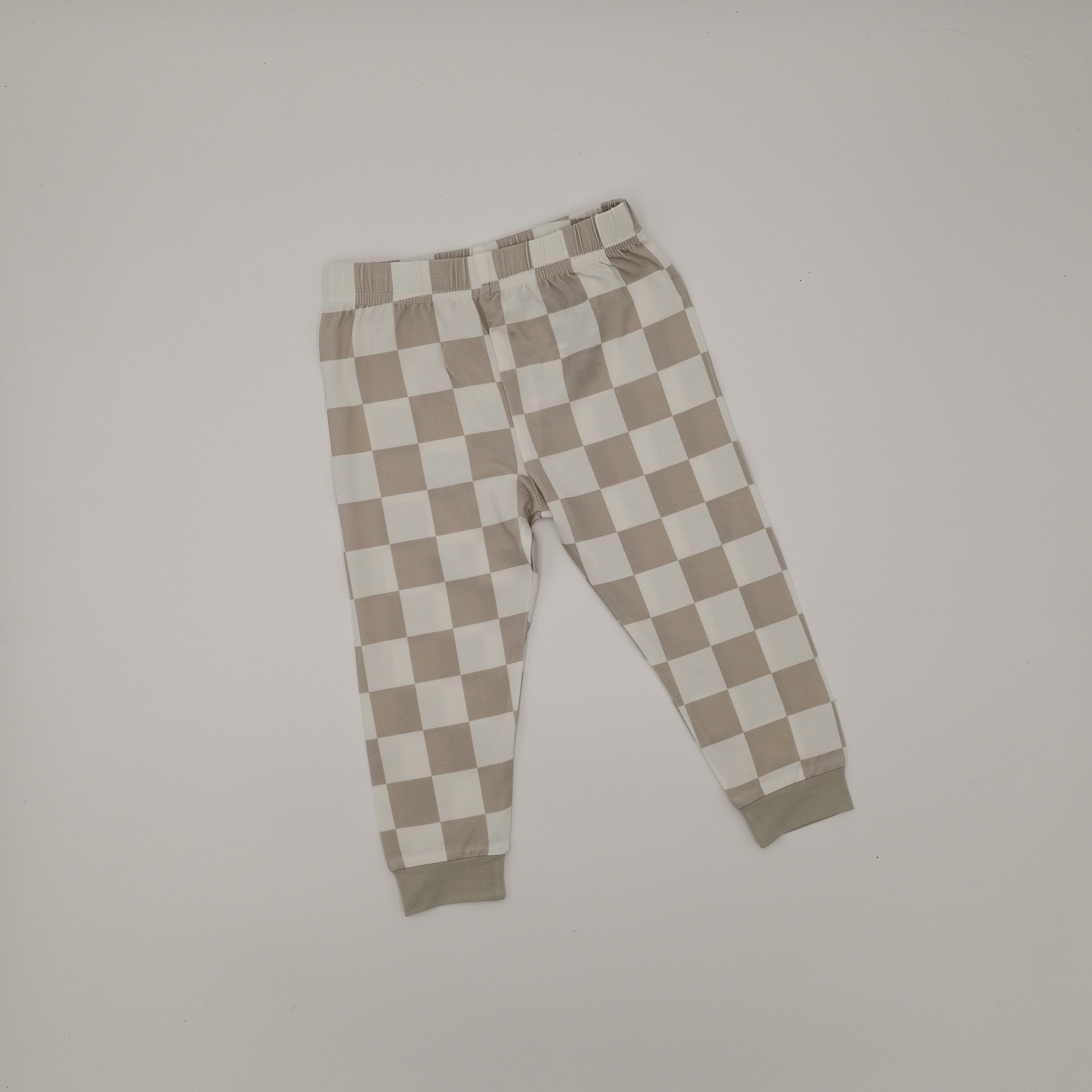 Two-Piece Neutral Checker Short Sleeve Pajama Set