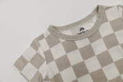 Two-Piece Neutral Checker Short Sleeve Pajama Set