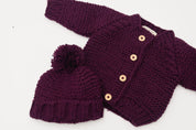 Plum Garter Stitch Cardigan Sweater