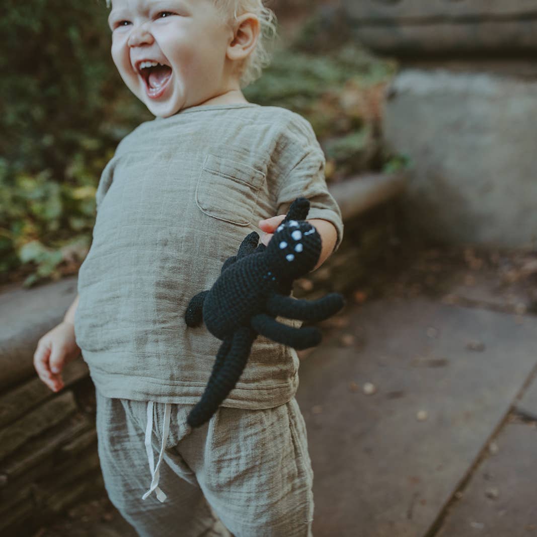 Handmade Crochet Spider Rattle [Black] - Organic Cotton Toy