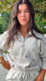 Cream Floral Half-Zip - Womens