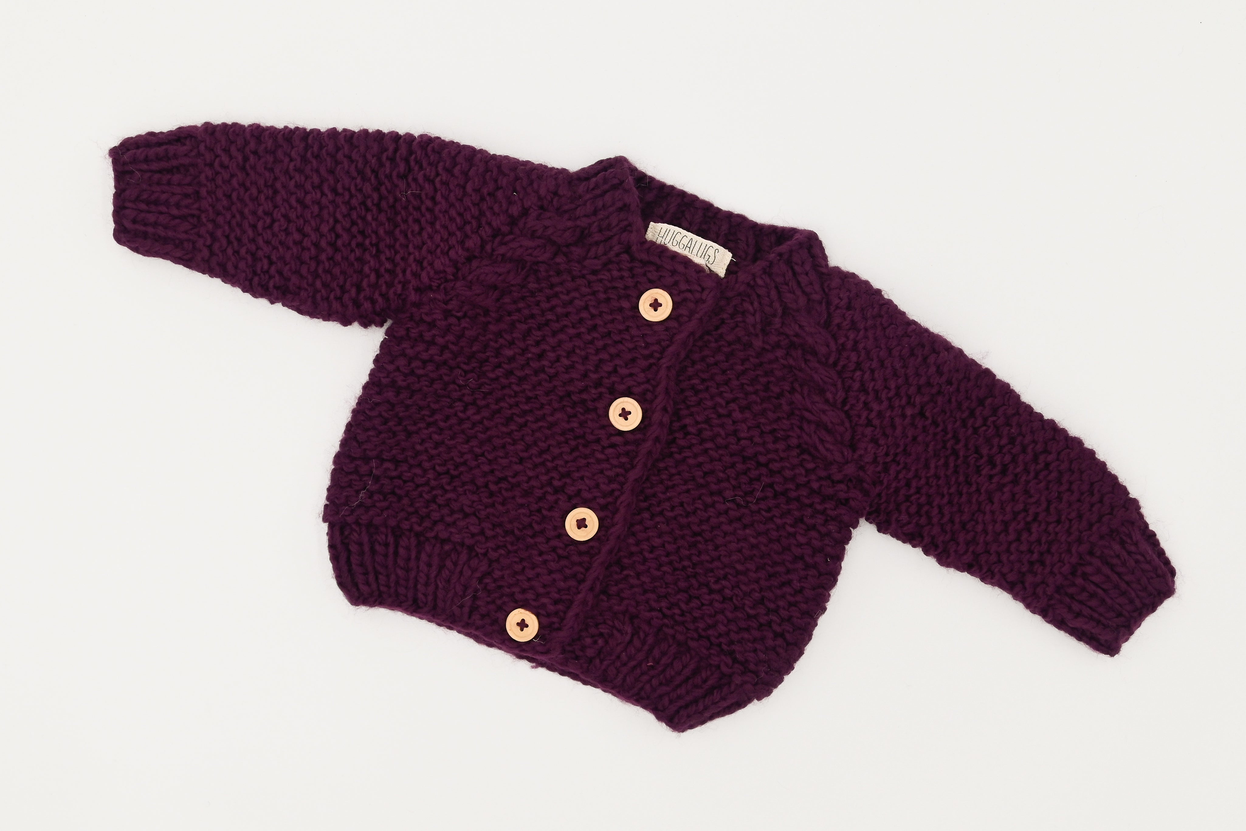 Plum Garter Stitch Cardigan Sweater