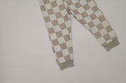 Two-Piece Neutral Checker Short Sleeve Pajama Set