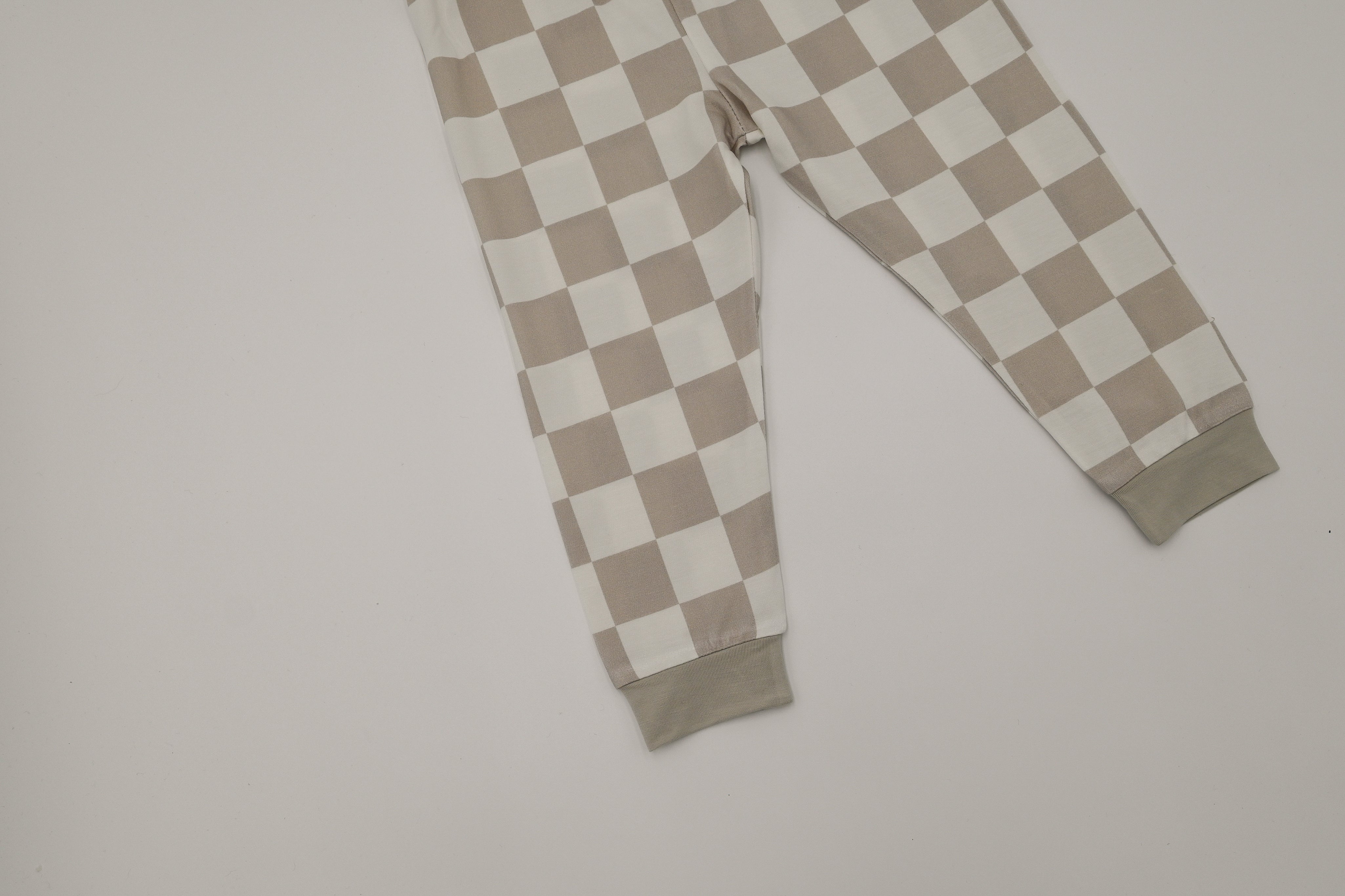 Two-Piece Neutral Checker Short Sleeve Pajama Set