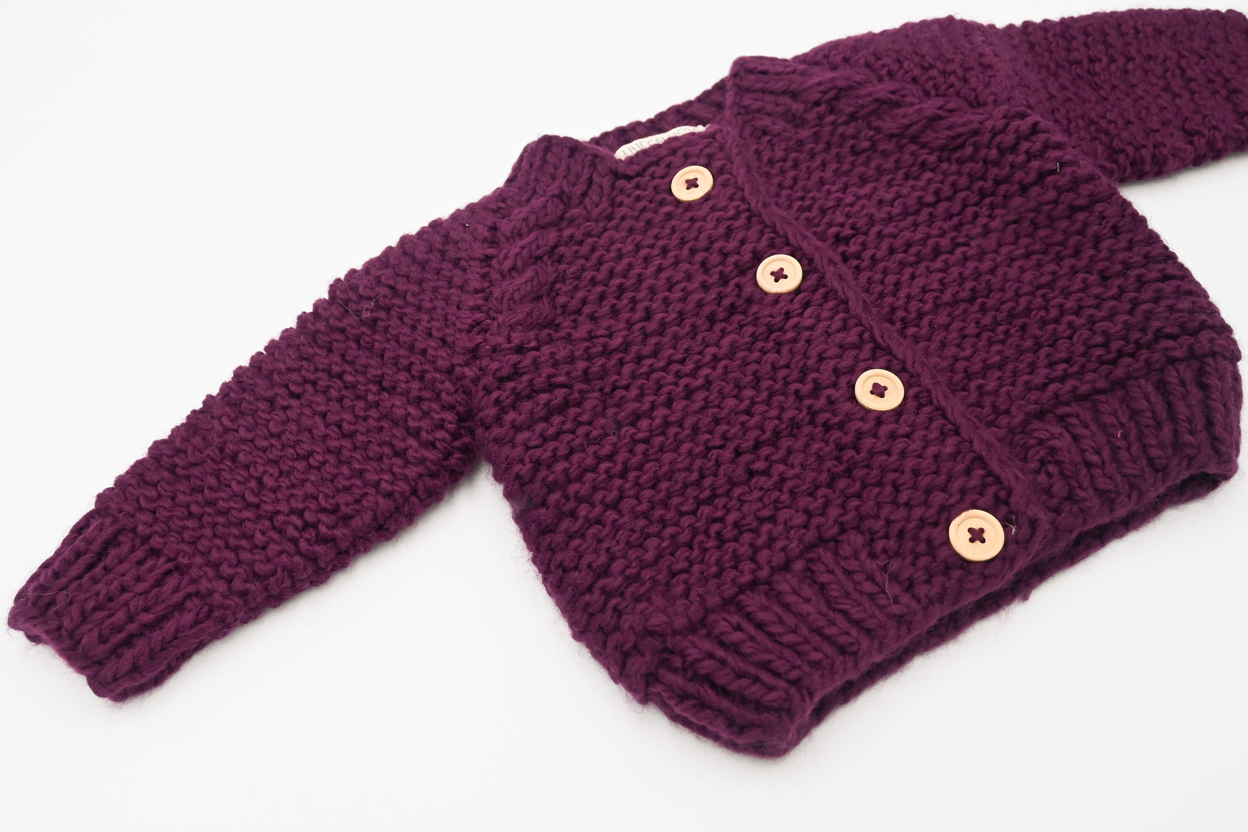 Plum Garter Stitch Cardigan Sweater