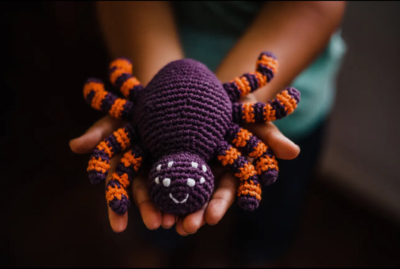 Handmade Crochet Spider Rattle [Orange] - Organic Cotton Toy