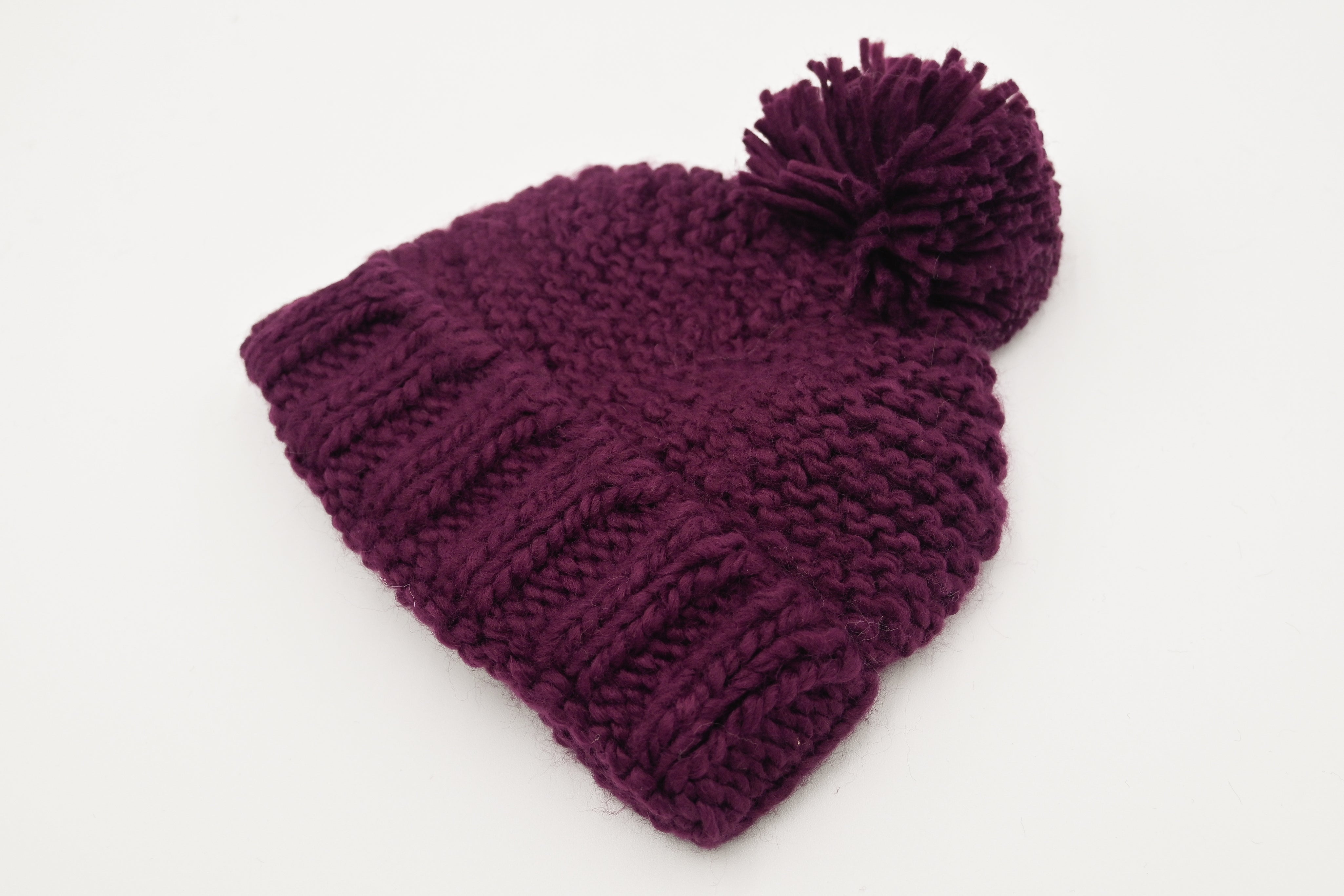 Plum Garter Stitch Beanie Hat
