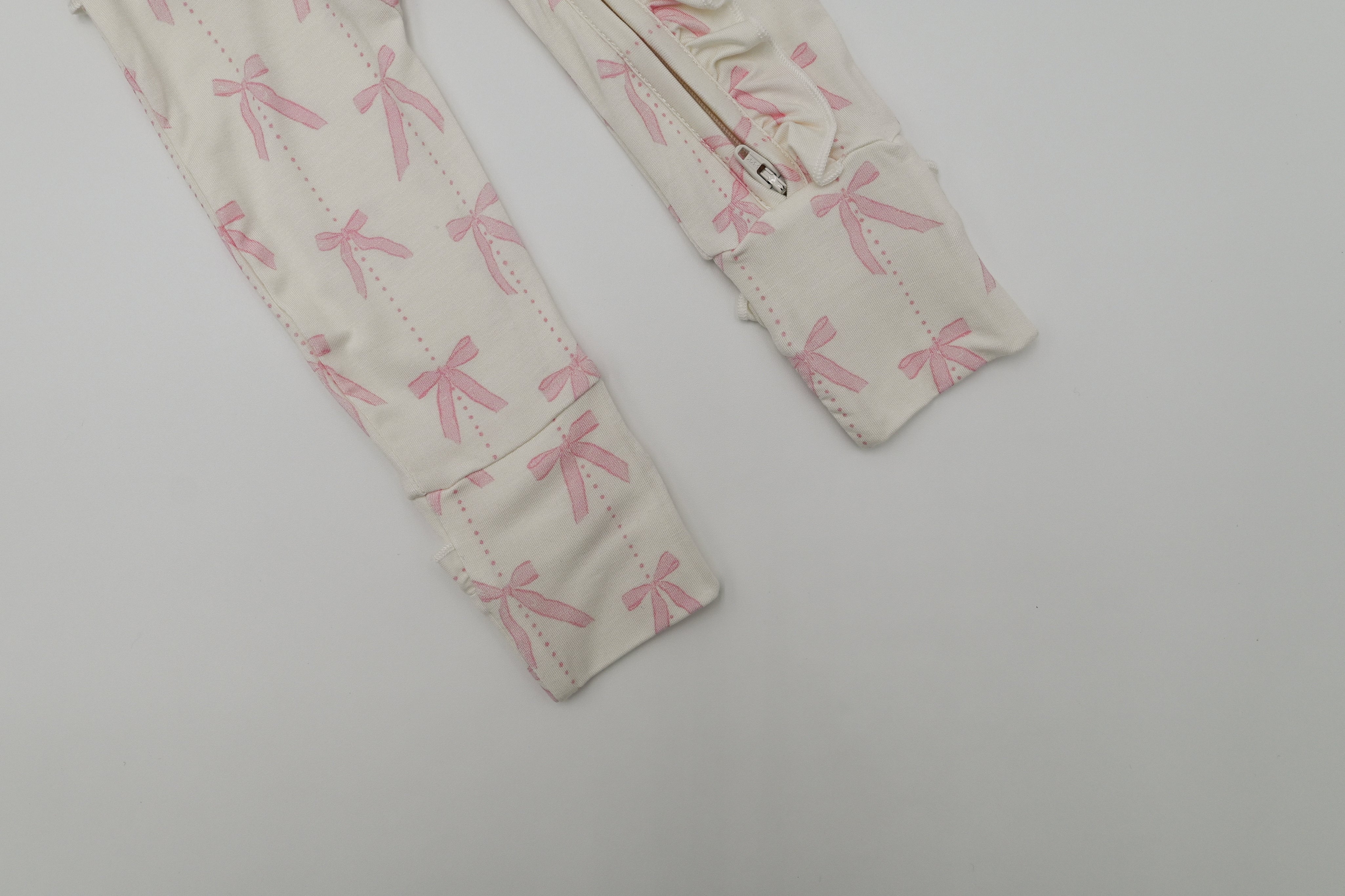 Ruffle Zipper Romper - Pink Bows