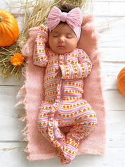 Organic Zipper Romper - Pink Pumpkins with Ruffles