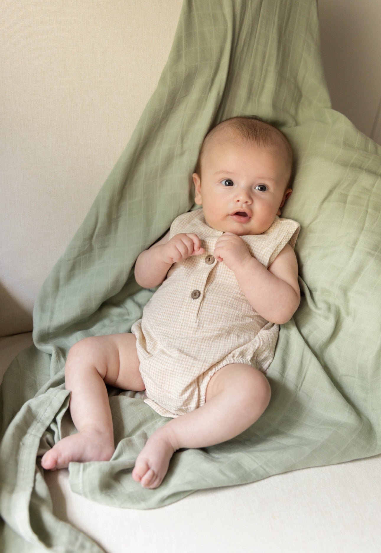 Gingham Romper - Oat