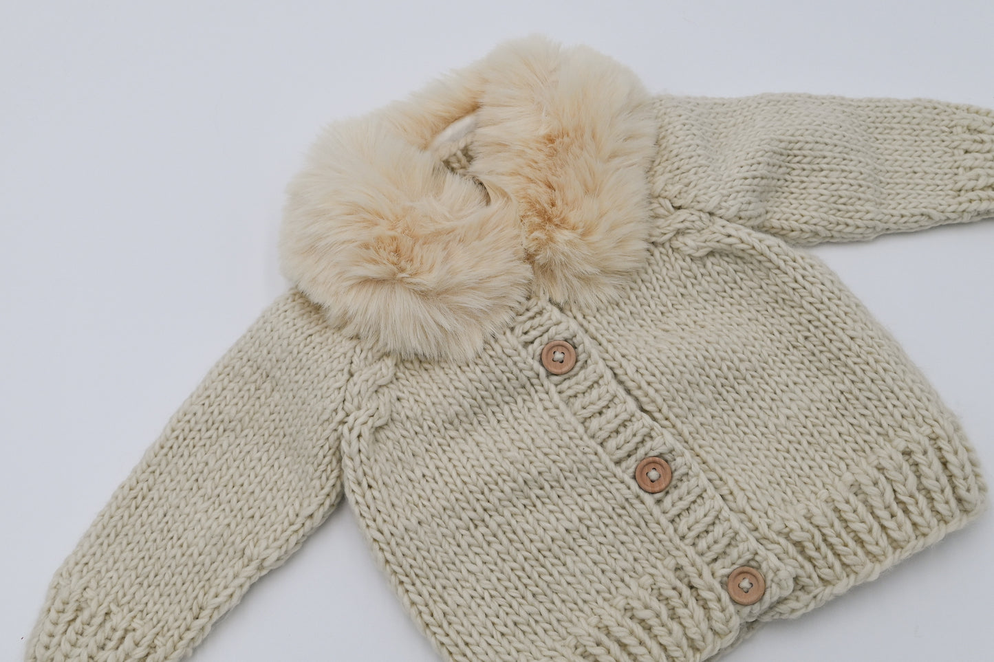 Fur Collar Natural Cardigan Sweater