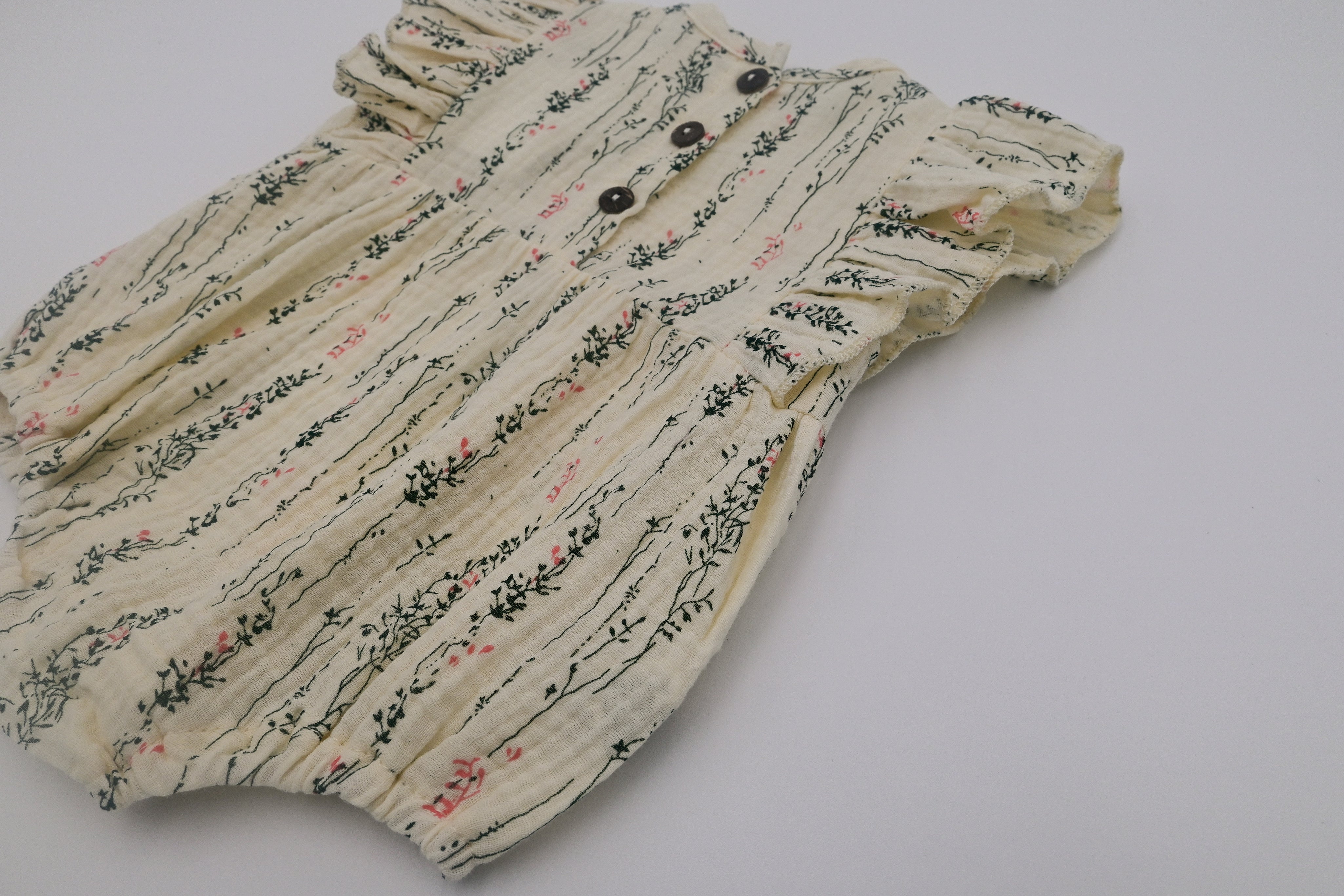 Muslin Romper Flutter Sleeve - Ivory Vines