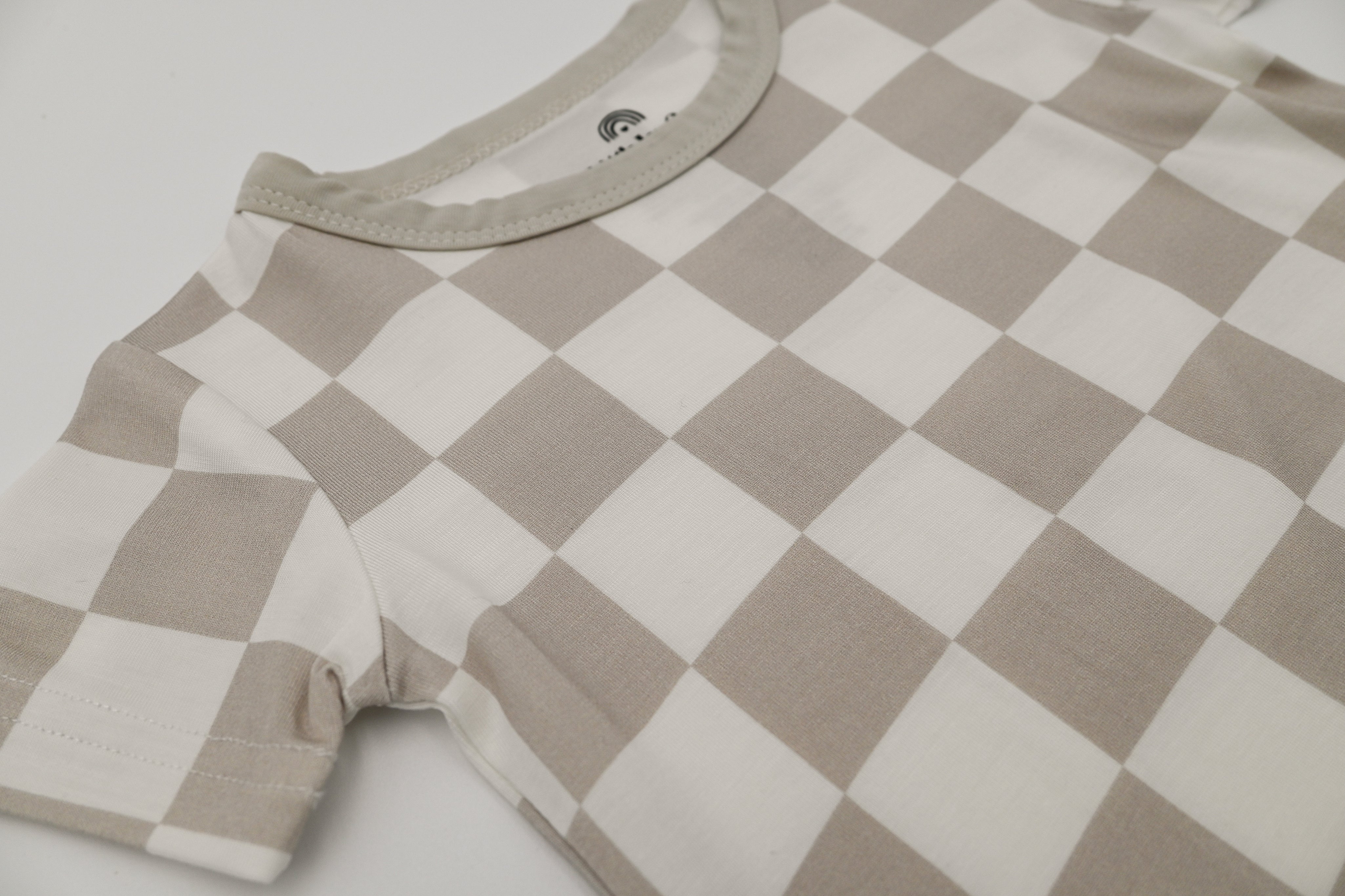 Two-Piece Neutral Checker Short Sleeve Pajama Set