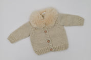 Fur Collar Natural Cardigan Sweater