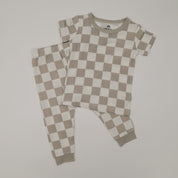 Two-Piece Neutral Checker Short Sleeve Pajama Set