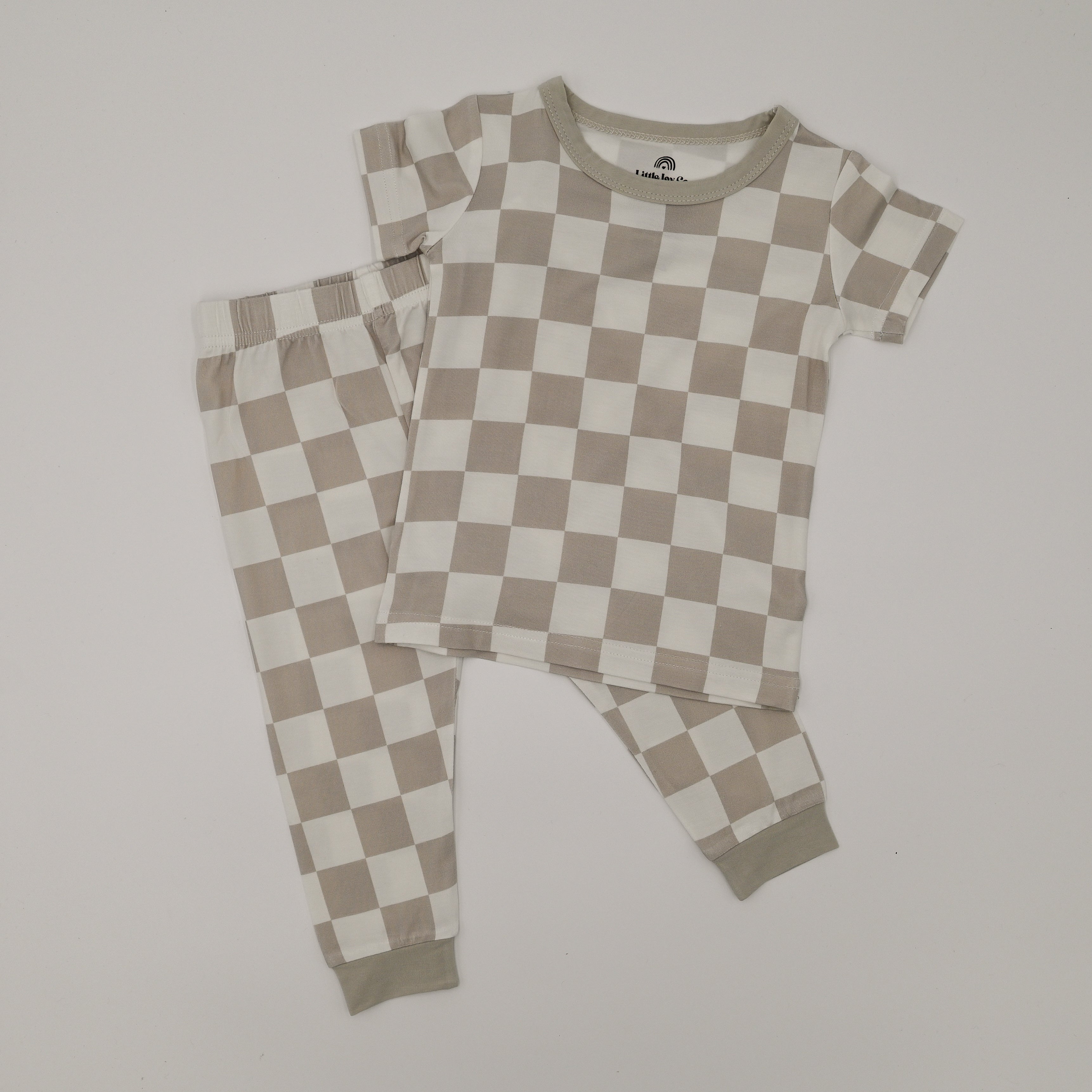 Two-Piece Neutral Checker Short Sleeve Pajama Set