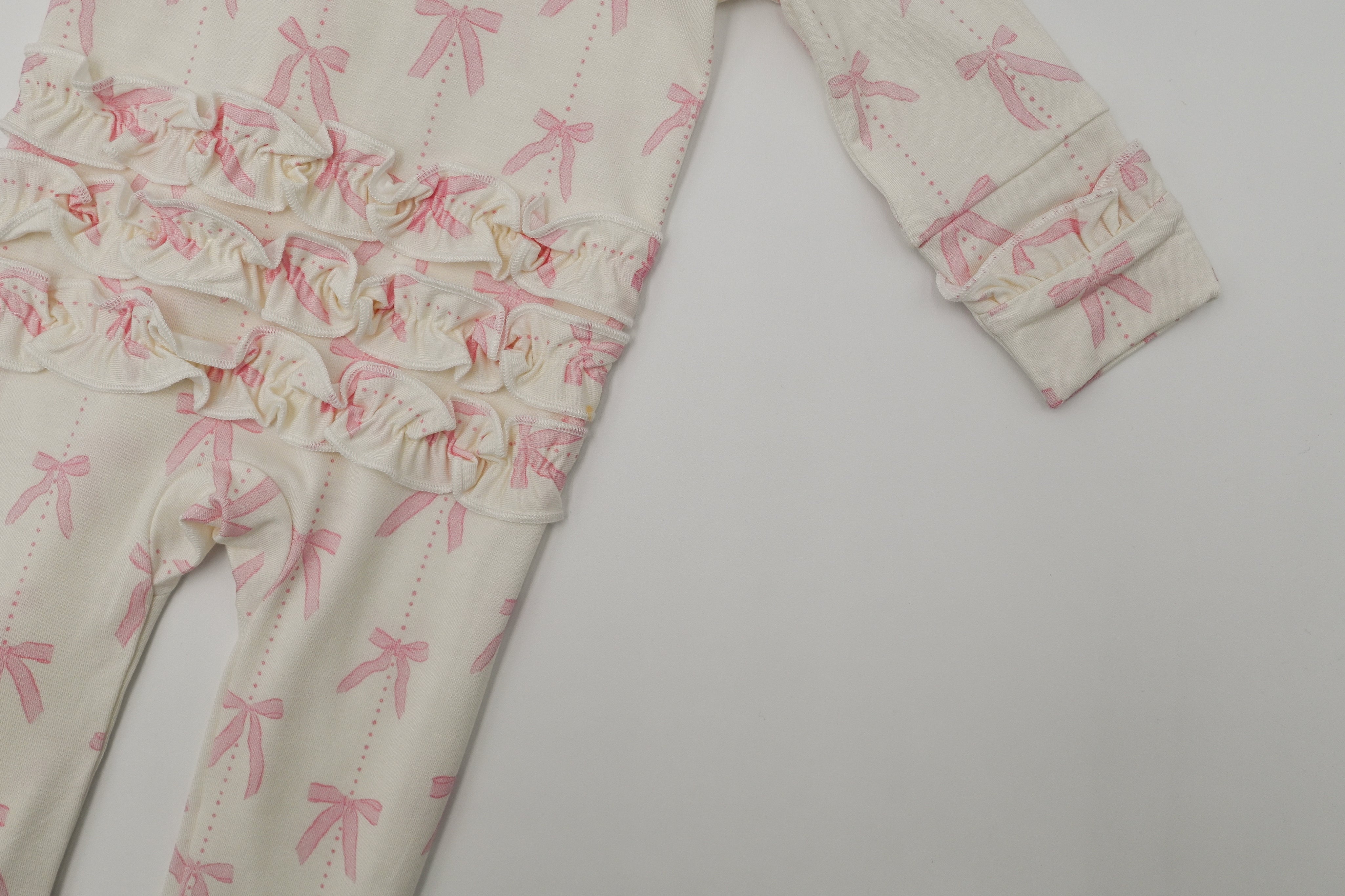 Ruffle Zipper Romper - Pink Bows