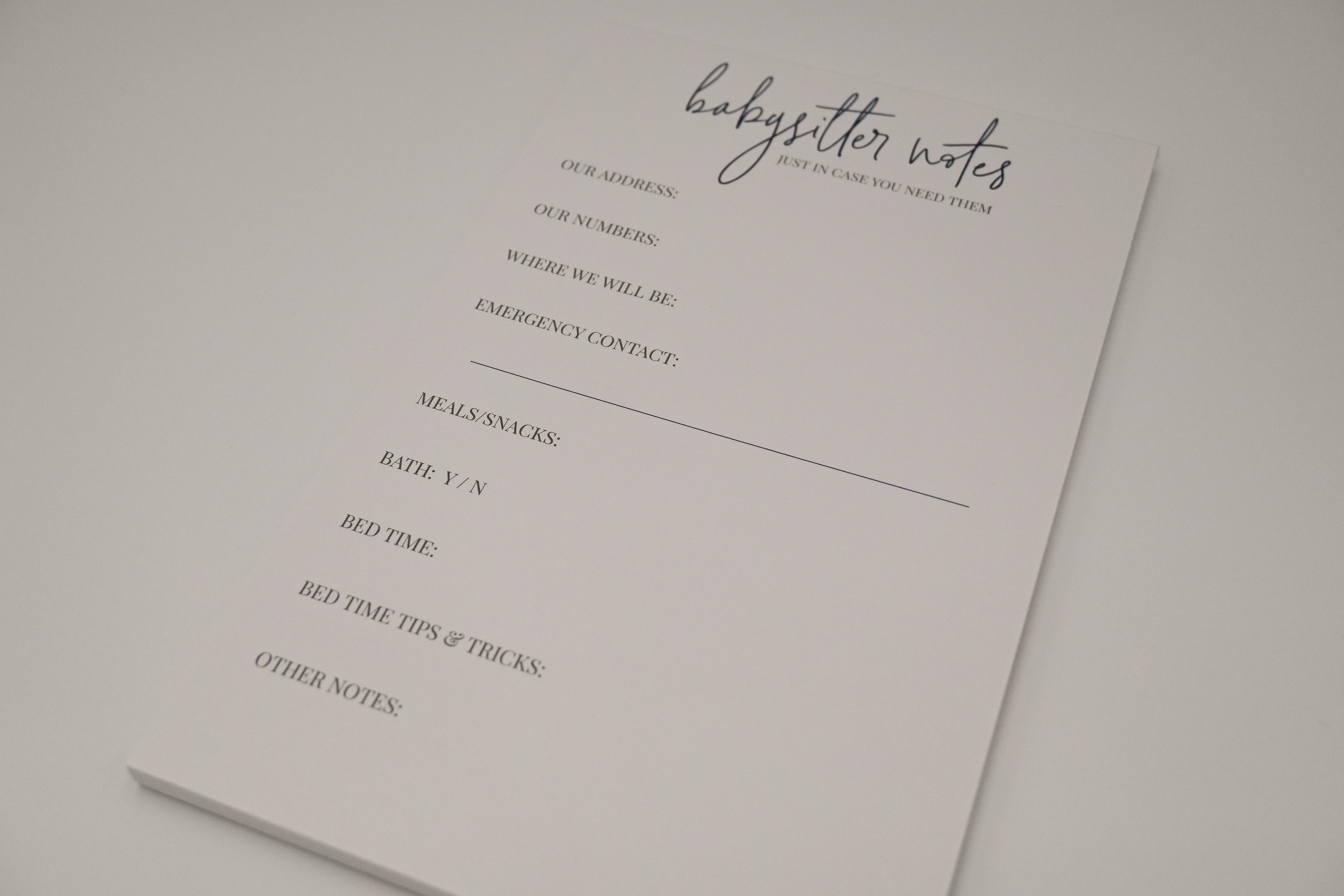 Babysitter Notepad