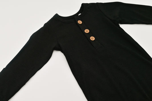 Long Sleeve Ribbed Bodysuit - Black