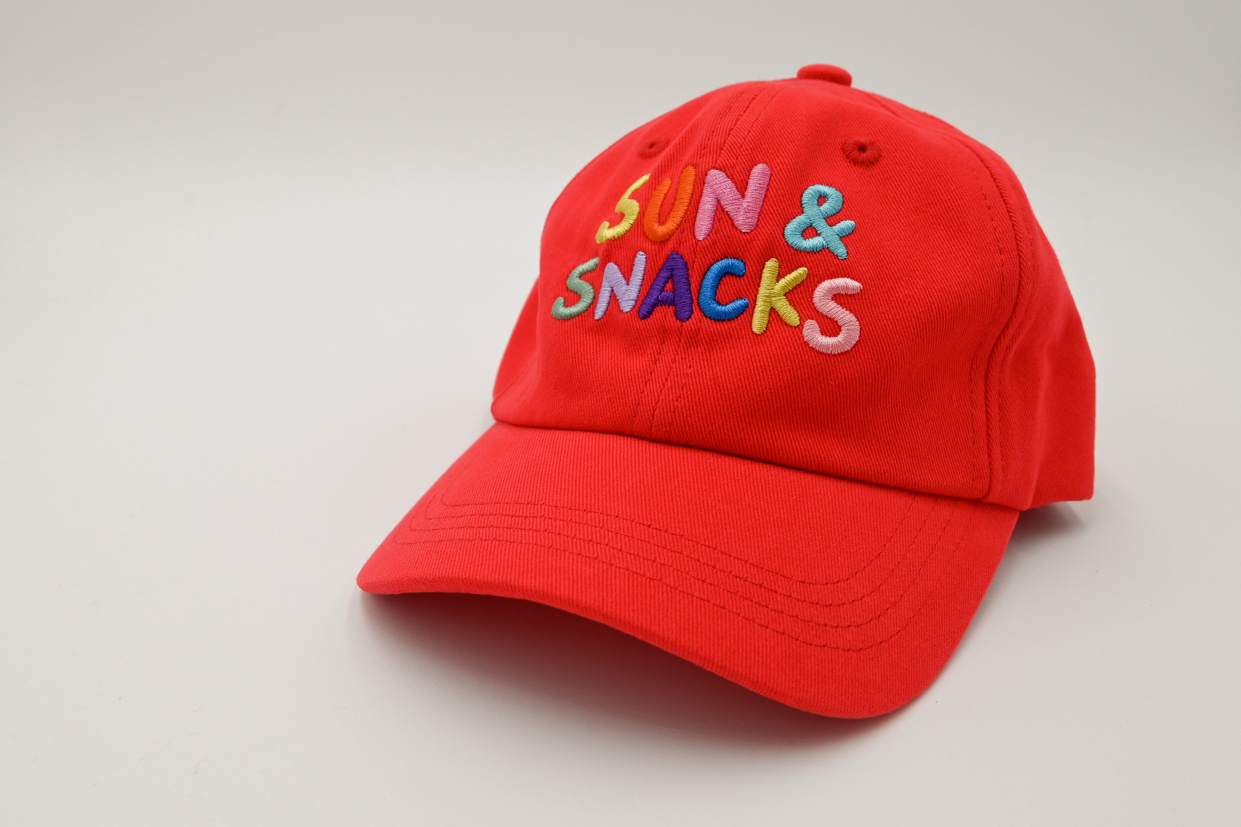 "Sun & Snacks" Kids Cotton Dad Cap - Red