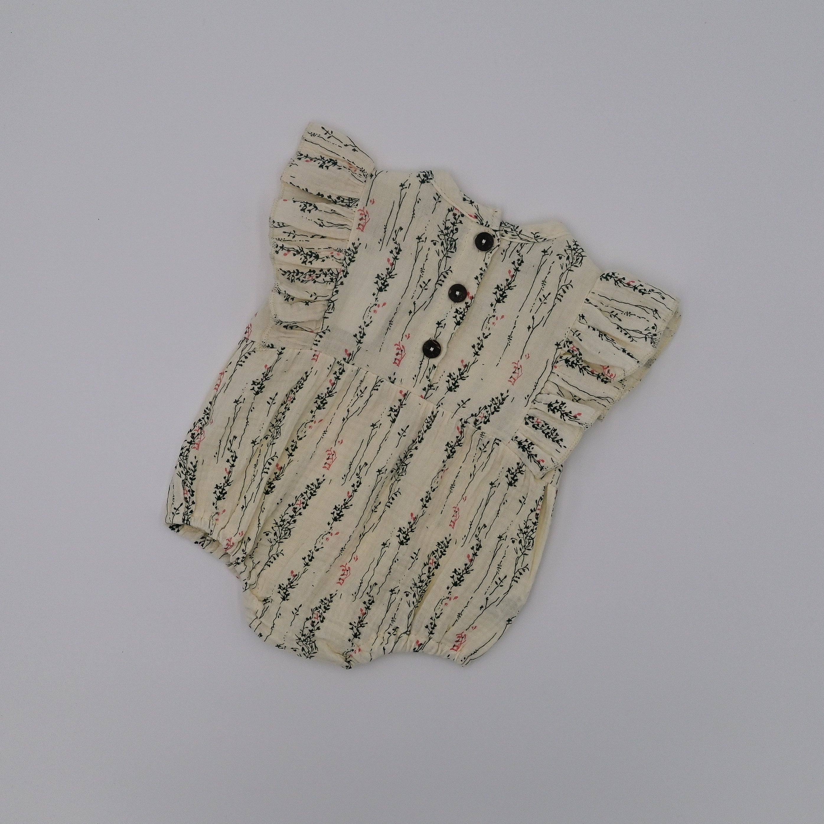Muslin Romper Flutter Sleeve - Ivory Vines