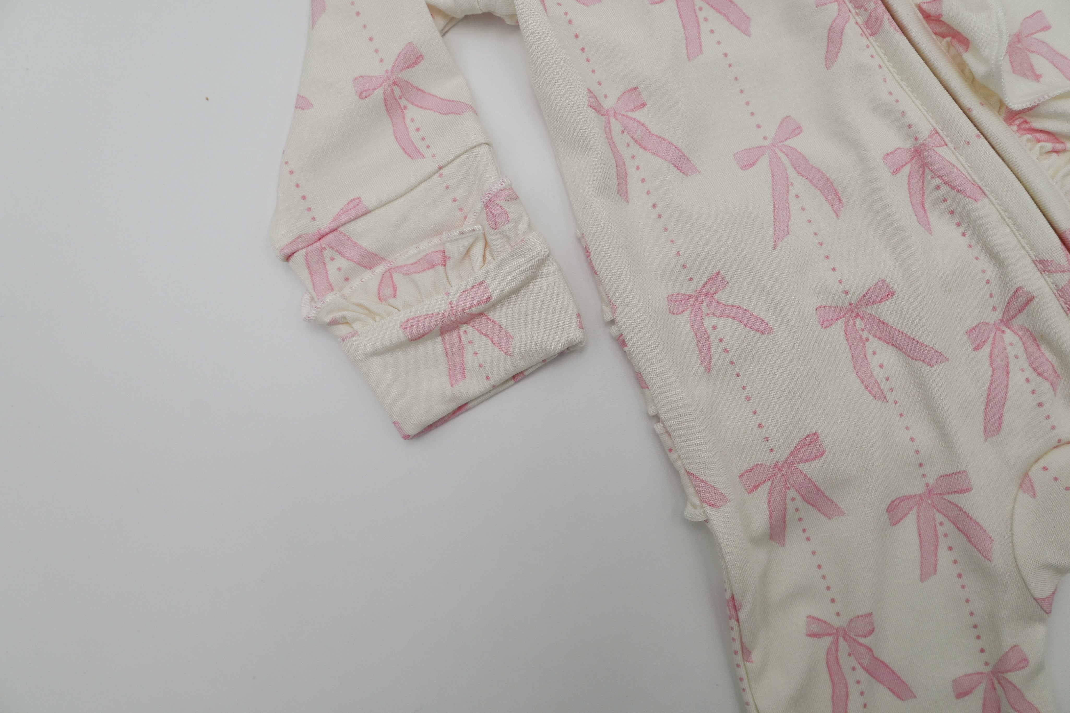 Ruffle Zipper Romper - Pink Bows
