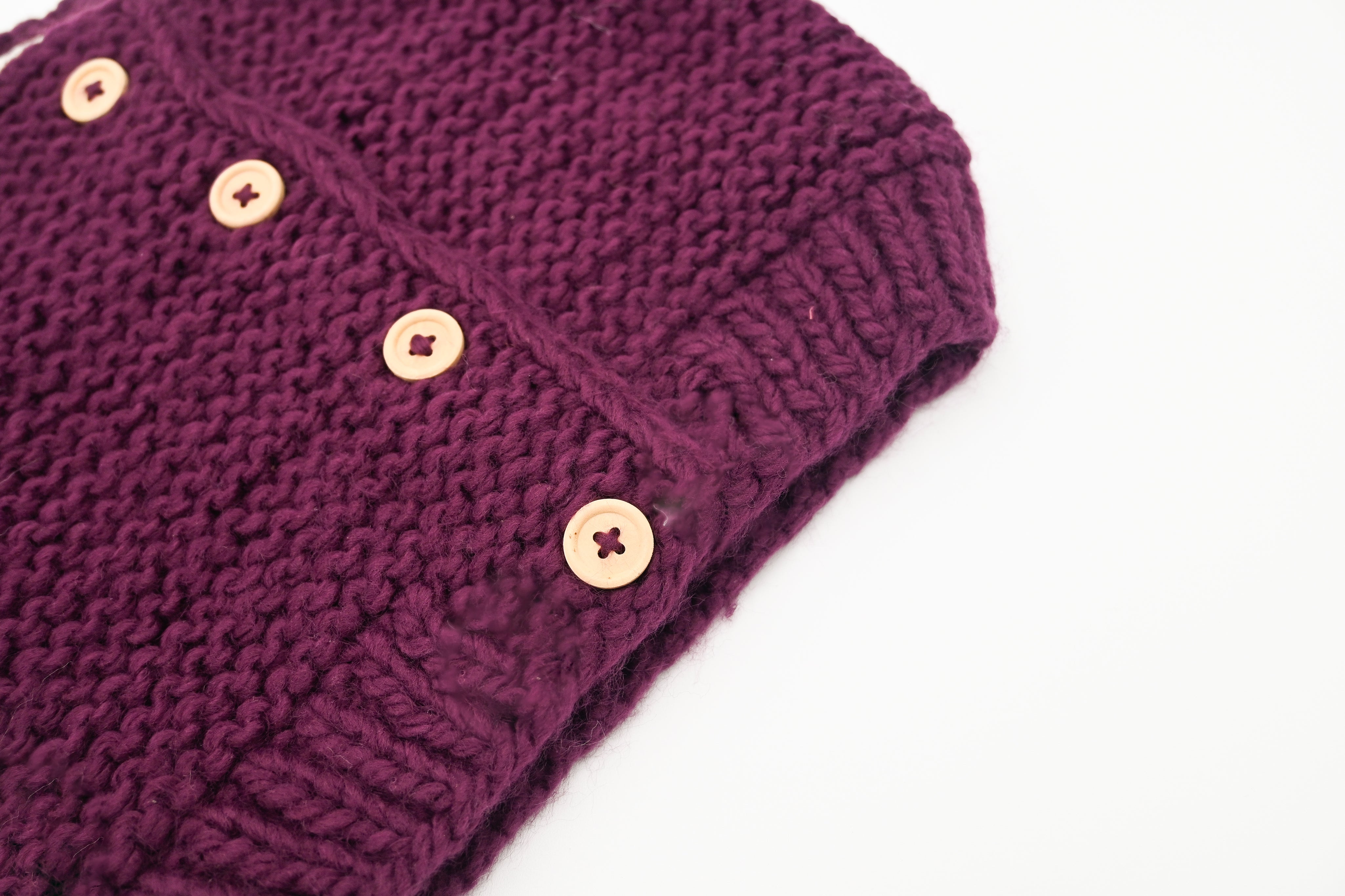Plum Garter Stitch Cardigan Sweater