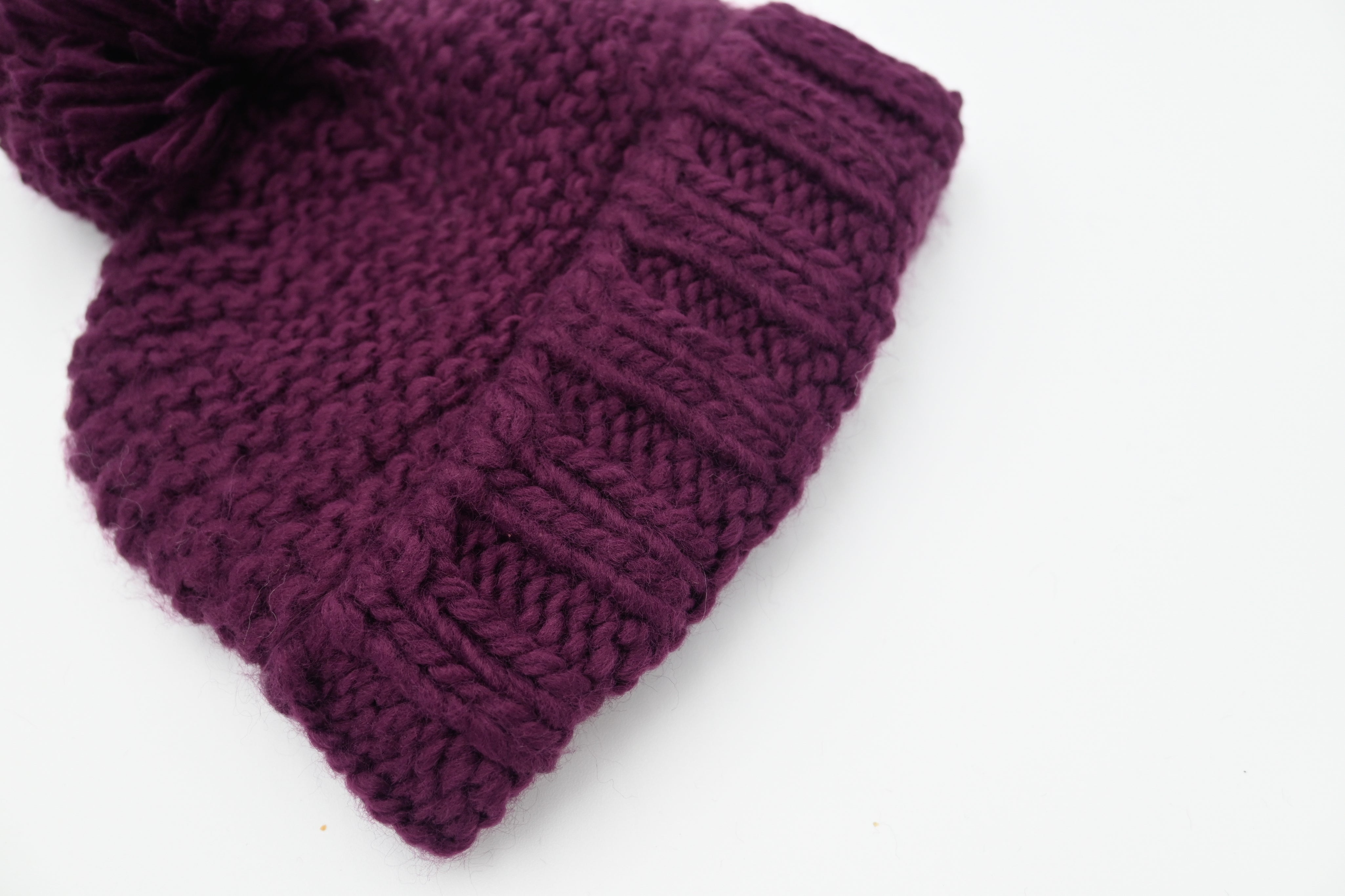 Plum Garter Stitch Beanie Hat