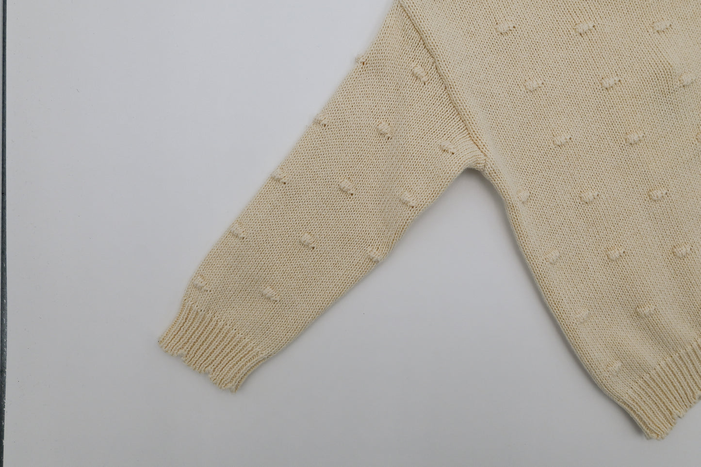 Organic Knit Sweater- Cream Pom