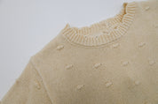 Organic Knit Sweater- Cream Pom