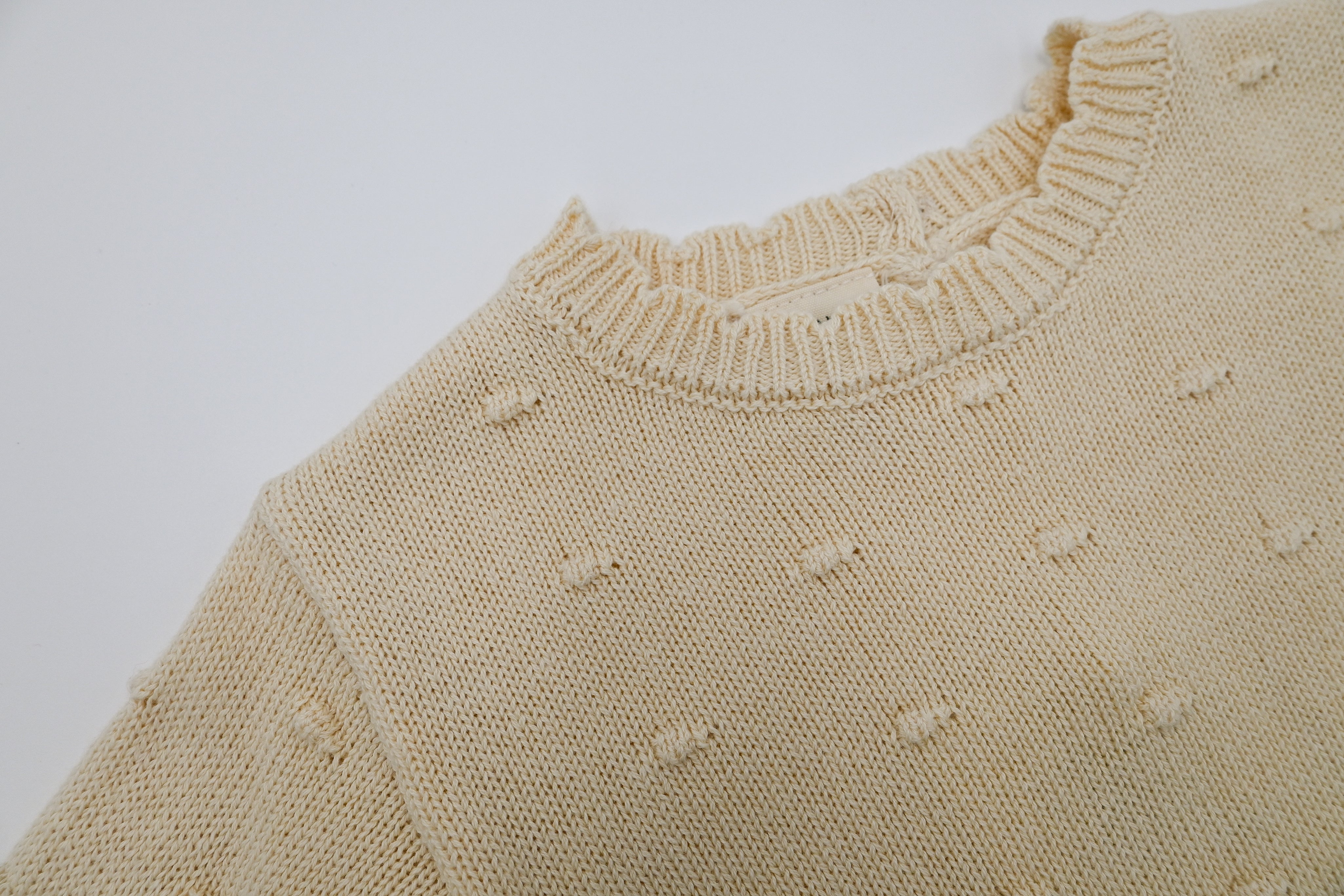 Organic Knit Sweater- Cream Pom