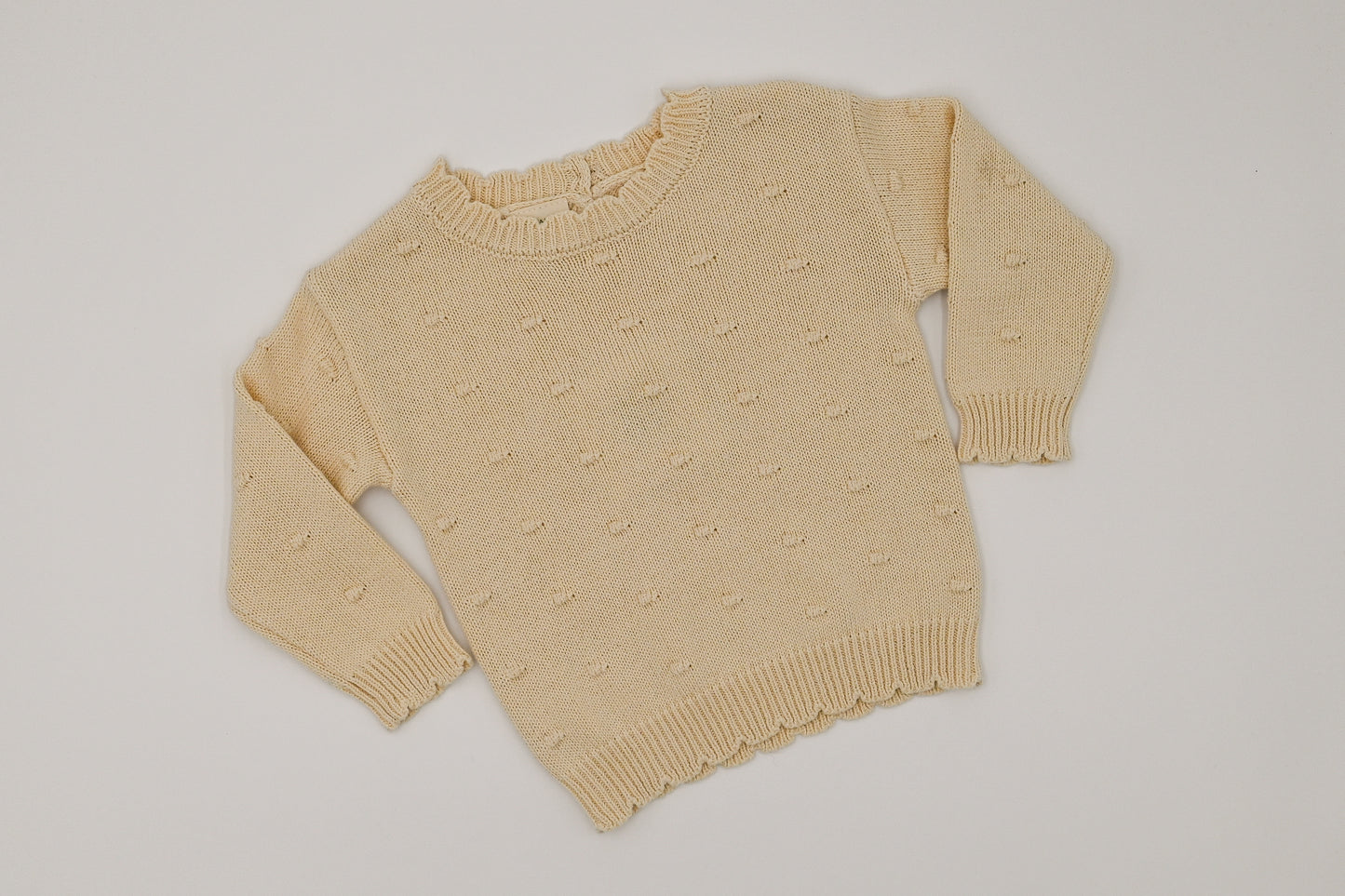 Organic Knit Sweater- Cream Pom