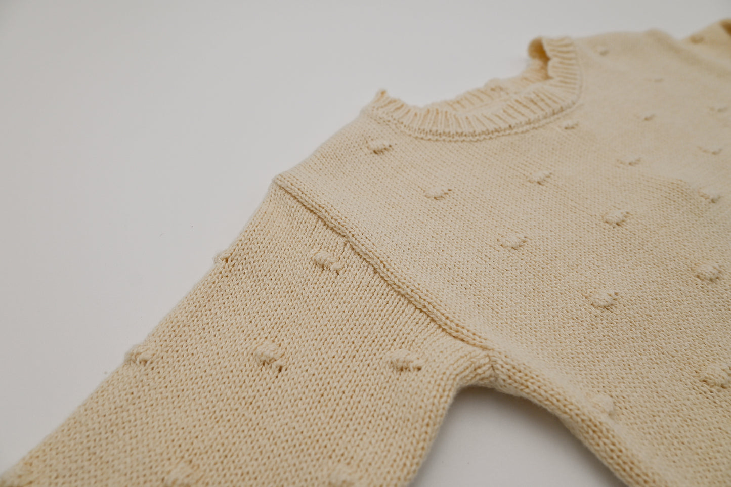 Organic Knit Sweater- Cream Pom