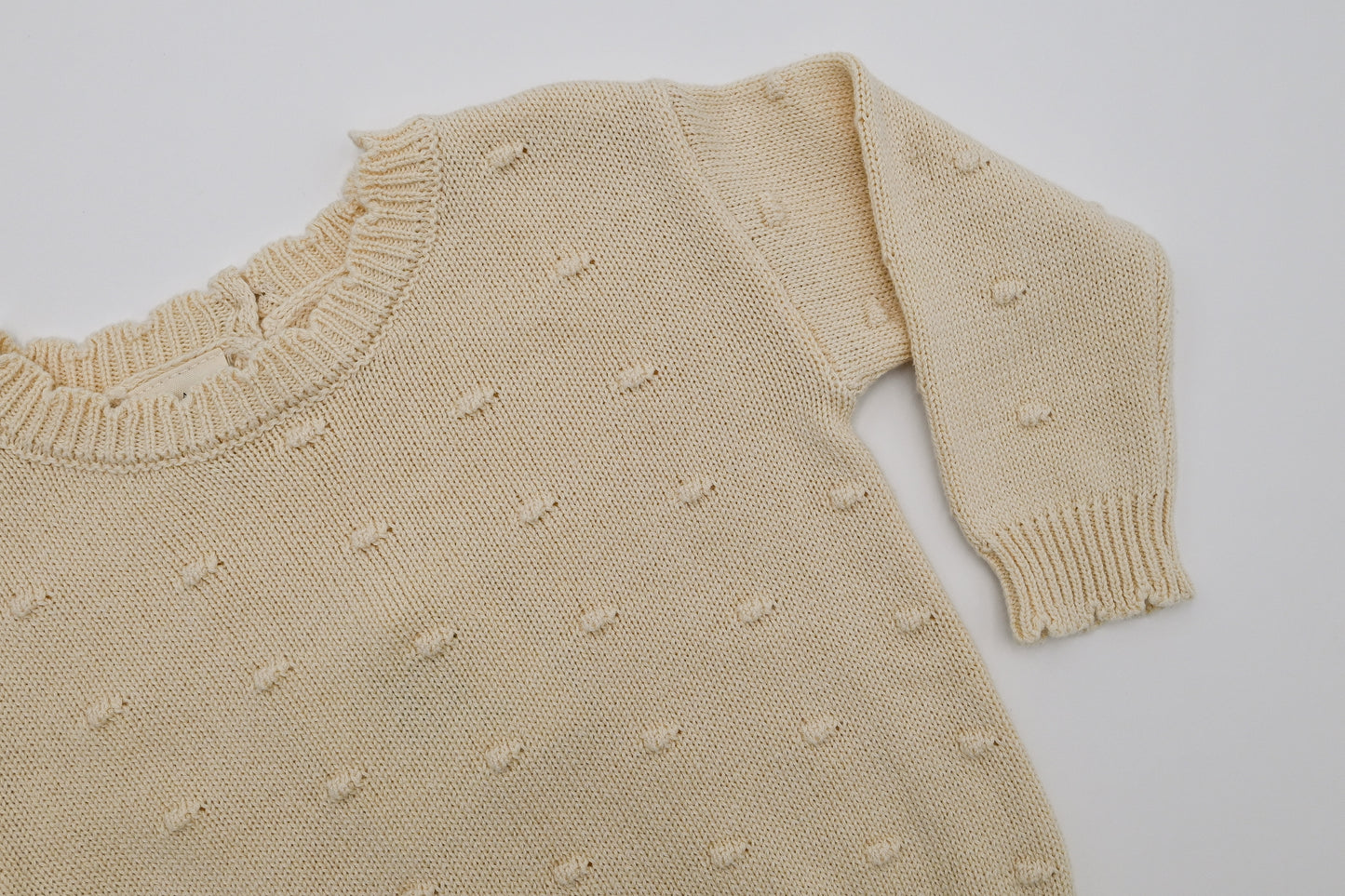 Organic Knit Sweater- Cream Pom