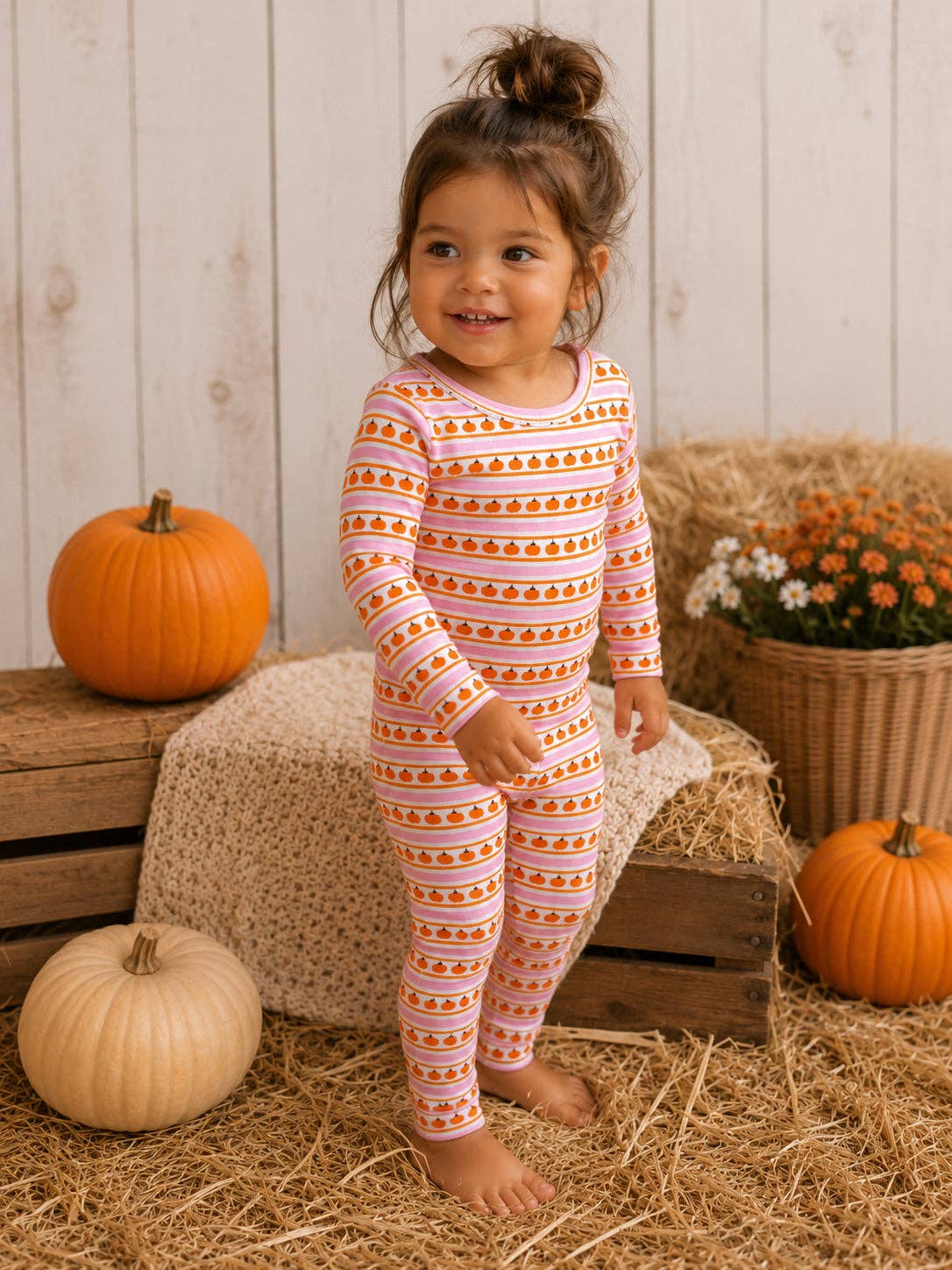 Organic Two Piece Pajama Set - Pink Pumpkins